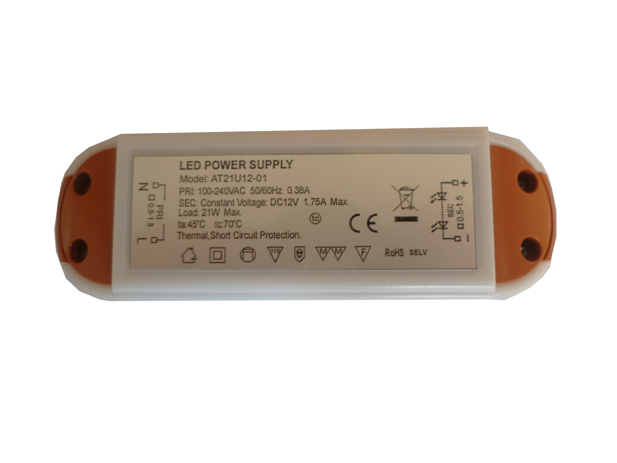 24W উচ্চ ক্ষমতা ফ্যাক্টর বাহ্যিক LED ড্রাইভার, 12V ডিসি ধ্রুবক ভোল্টেজ নেতৃত্বে পাওয়ার সাপ্লাই