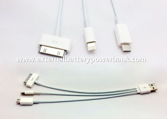 1 রাউন্ড ইউএসবি মাইক্রো / 4G / 8Pin সংযোগকারী সঙ্গে কেবল শক্তিনবীকরণ হোয়াইট 3