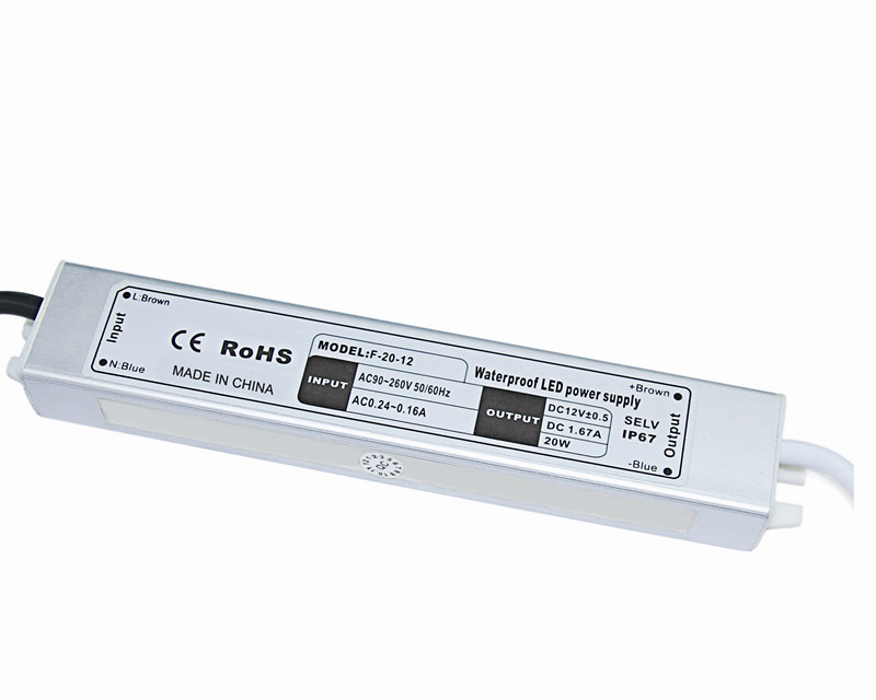 ডিসি 12 / 24V এসি 110-264V 20W জলরোধী LED ড্রাইভার, LCD প্রদর্শন জন্য